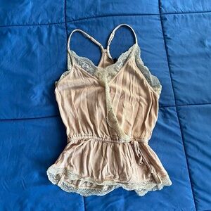 American Eagle Outfitters Light Pink Lace Trimmed Tank Top